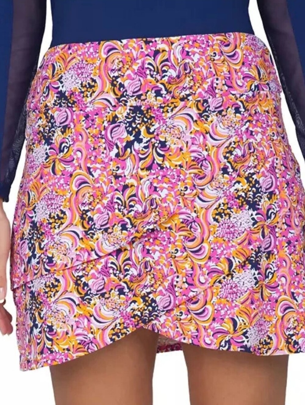 IBKUL Pink Orange Multi Print Long Sleeve Zip Top and skirt - Picture 5 of 16